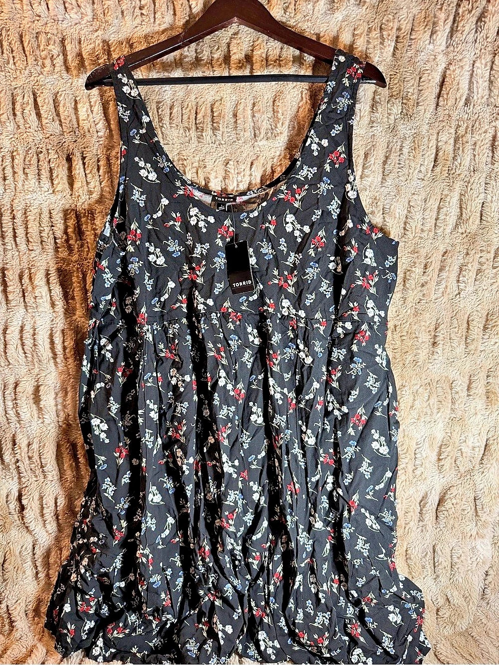 Torrid Mini Challis Tiered Tank Dress Floral Black & Red Size 1X